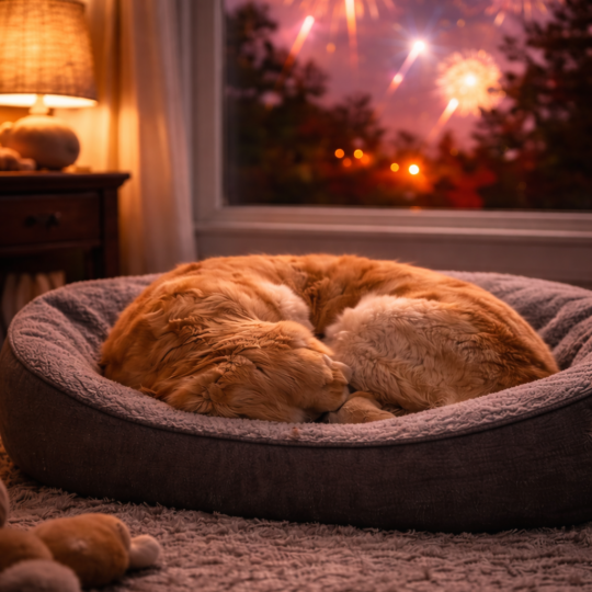 Chien qui a peur du feu d'artifice